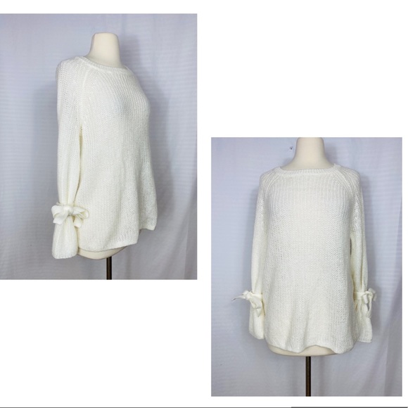 Project NAADAM S White Open Knit Bell Sleeve Tie - Picture 1 of 1